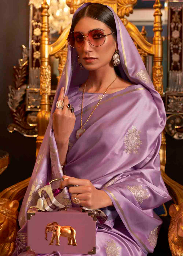 Lilac Purple Designer Satin Silk Saree Clothsvilla