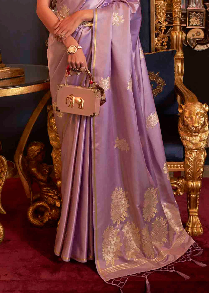 Lilac Purple Designer Satin Silk Saree Clothsvilla