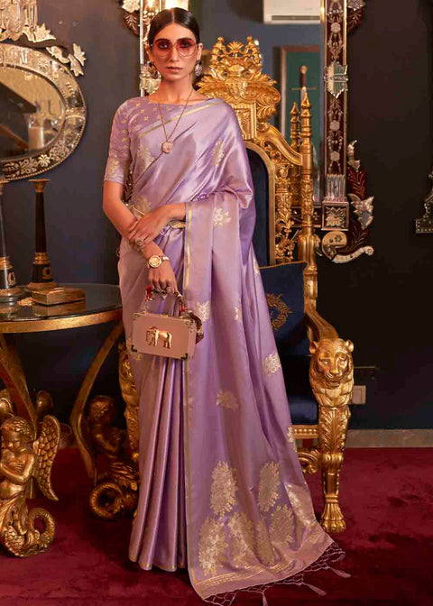 Lilac Purple Designer Satin Silk Saree Clothsvilla Main image