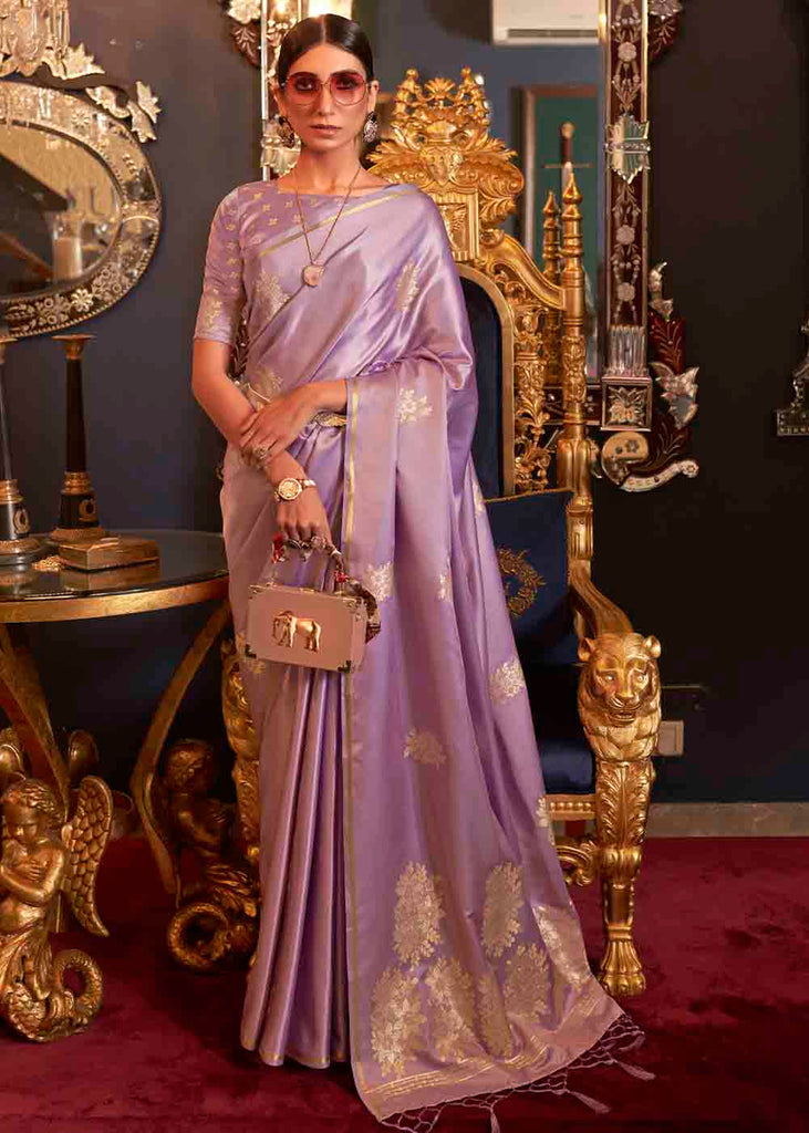 Lilac Purple Designer Satin Silk Saree Clothsvilla