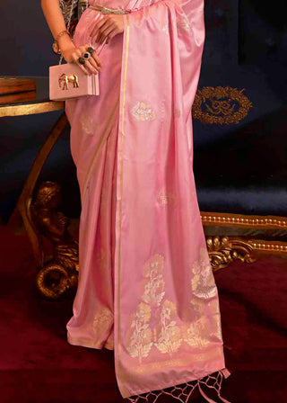 Carnation Pink Designer Satin Silk Saree Clothsvilla