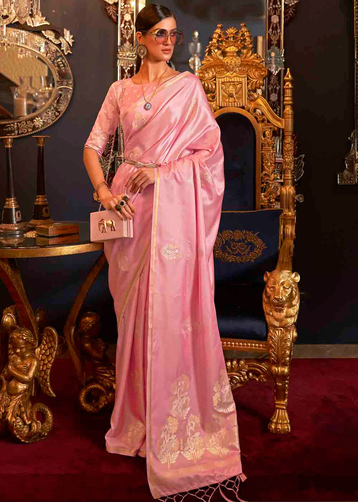 Carnation Pink Designer Satin Silk Saree Clothsvilla