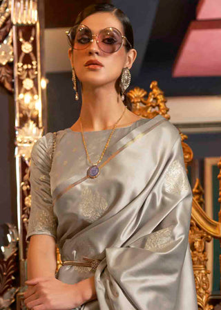 Rhino Grey Designer Satin Silk Saree Clothsvilla