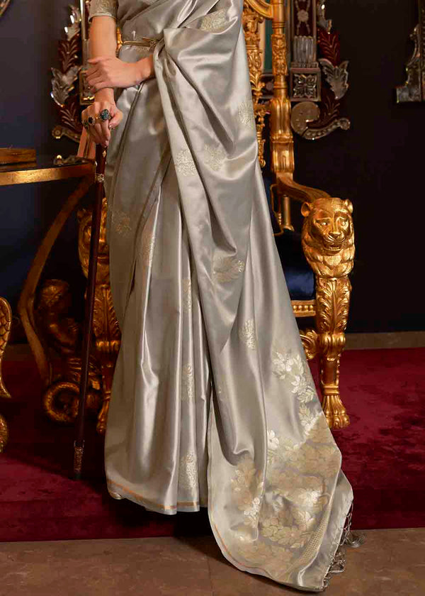 Rhino Grey Designer Satin Silk Saree Clothsvilla