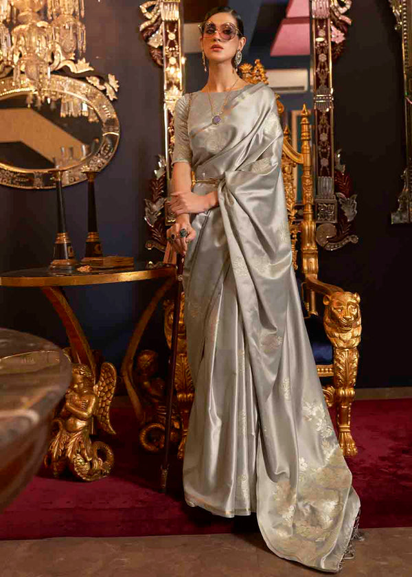 Rhino Grey Designer Satin Silk Saree Clothsvilla