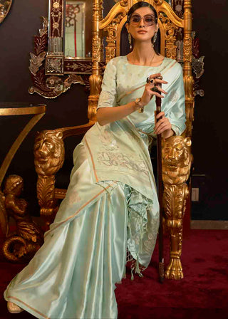 Chinoise Green Designer Satin Silk Saree Clothsvilla