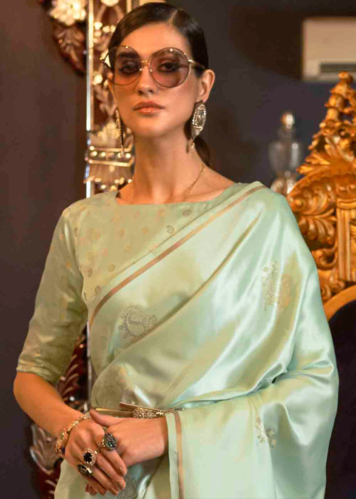 Chinoise Green Designer Satin Silk Saree Clothsvilla