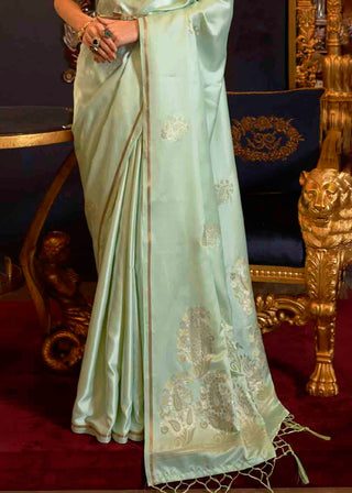 Chinoise Green Designer Satin Silk Saree Clothsvilla