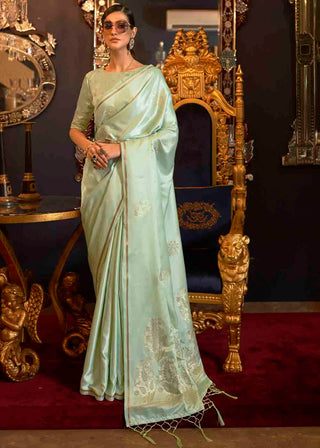 Chinoise Green Designer Satin Silk Saree Clothsvilla