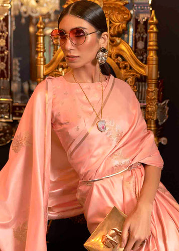 Coral Pink Designer Satin Silk Saree Clothsvilla