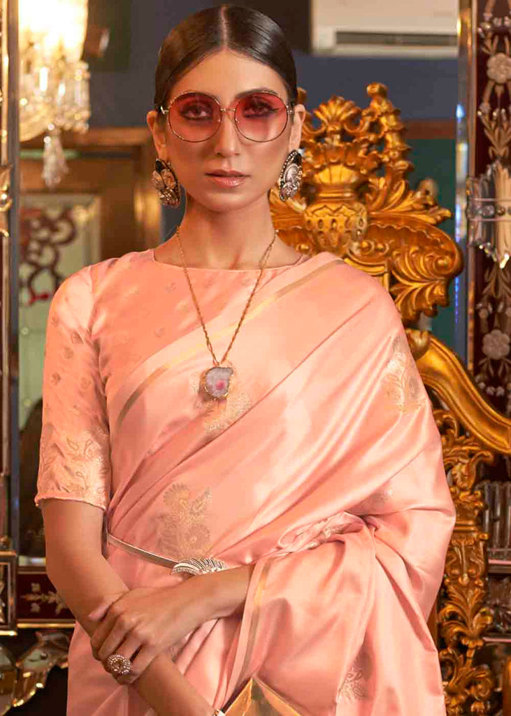 Coral Pink Designer Satin Silk Saree Clothsvilla