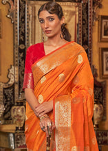 Load image into Gallery viewer, Bright Orange Zari Woven Tussar Silk Saree Clothsvilla