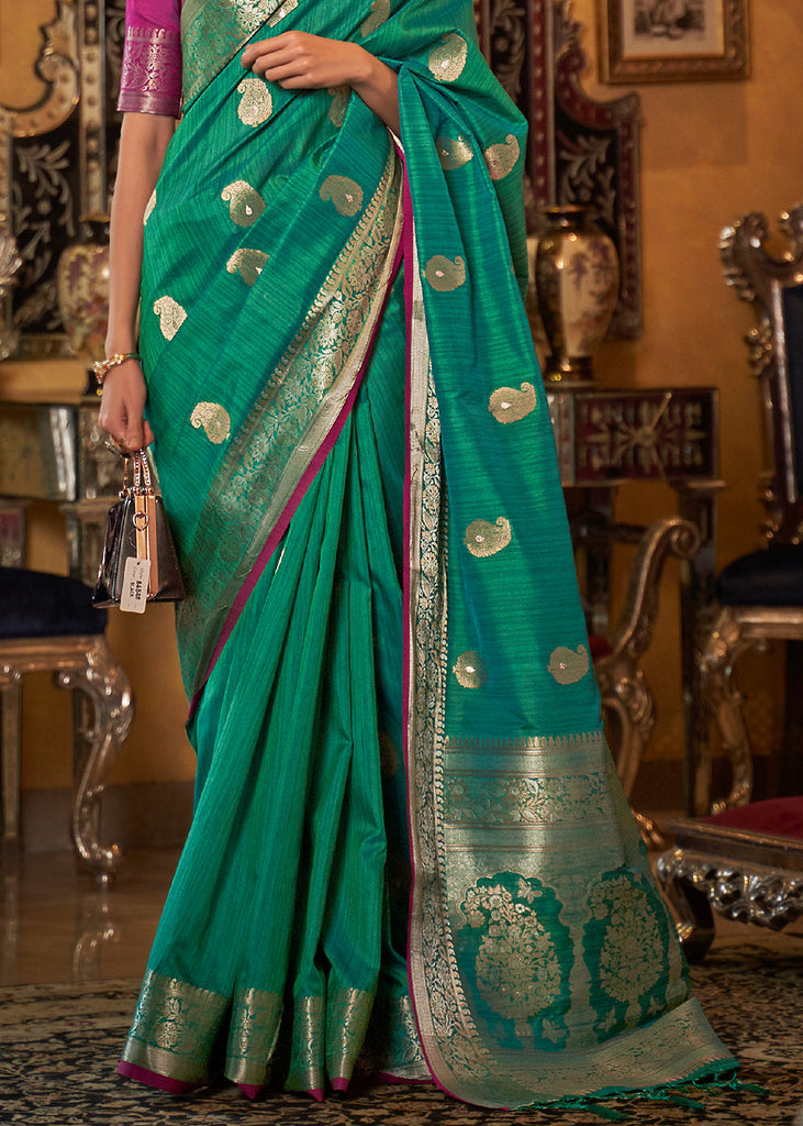 Jade Green Zari Woven Tussar Silk Saree Clothsvilla