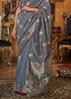 Load image into Gallery viewer, Pewter Grey Zari Woven Tussar Silk Saree Clothsvilla