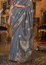 Load image into Gallery viewer, Pewter Grey Zari Woven Tussar Silk Saree Clothsvilla