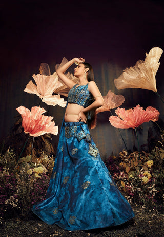 Opulent Blue Color Shibori Print  Mirror Work Lehenga Choli Clothsvilla