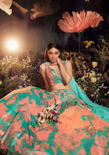 Load image into Gallery viewer, Blissful Orange Color Shibori Print Turquoise  Mirror Work Lehenga Choli Clothsvilla