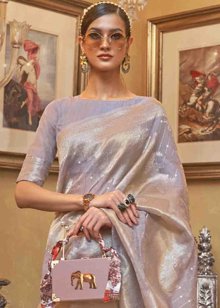 Blueish Grey Woven Banarasi Silk Saree with Sequins work C