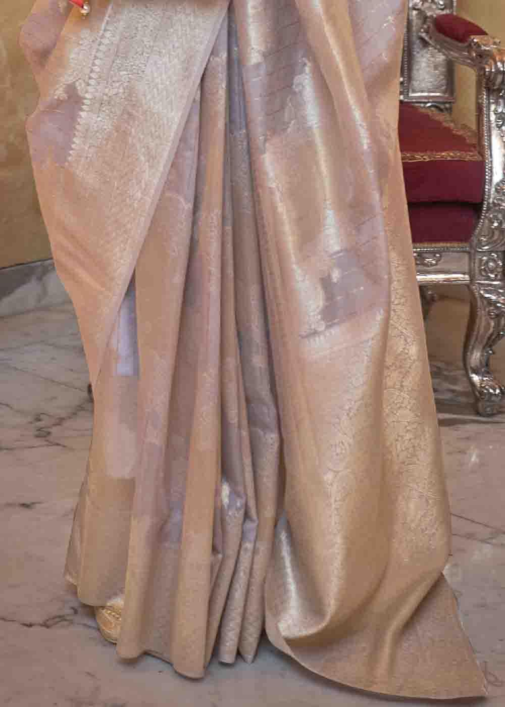 Blueish Grey Woven Banarasi Silk Saree with Sequins work Clothsvilla