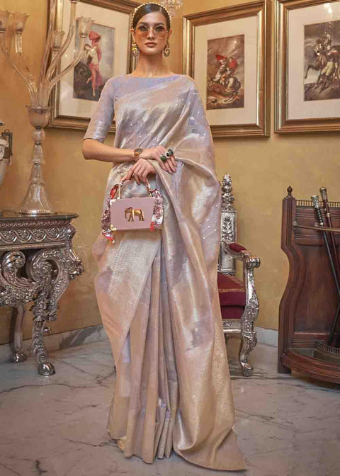 Blueish Grey Woven Banarasi Silk Saree with Sequins work Clothsvilla Main image