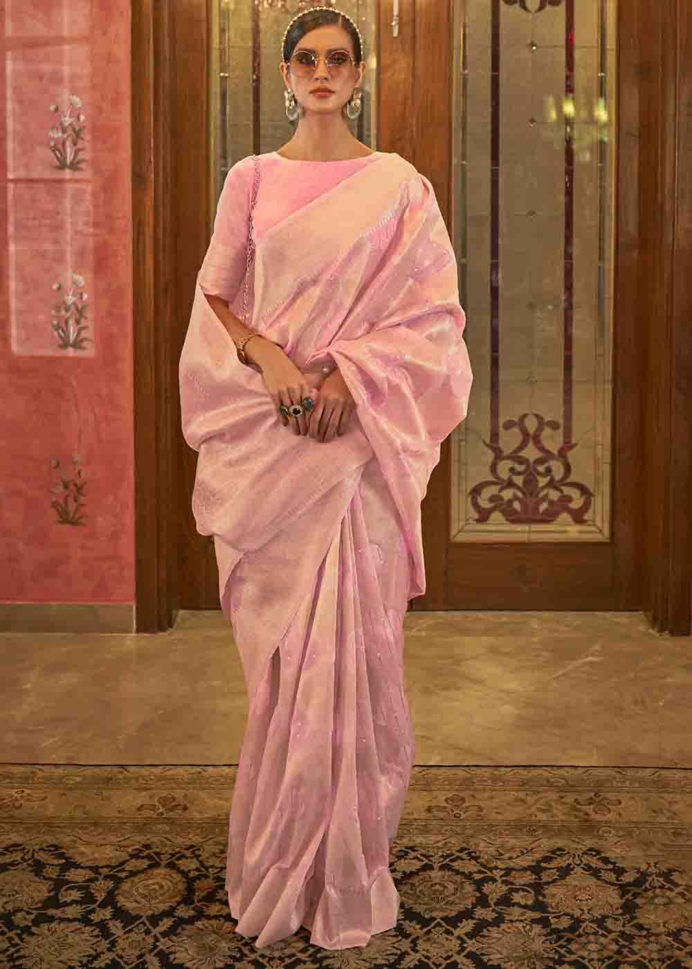 Vivid Pink Woven Banarasi Silk Saree with Sequins work Clothsvilla Main image