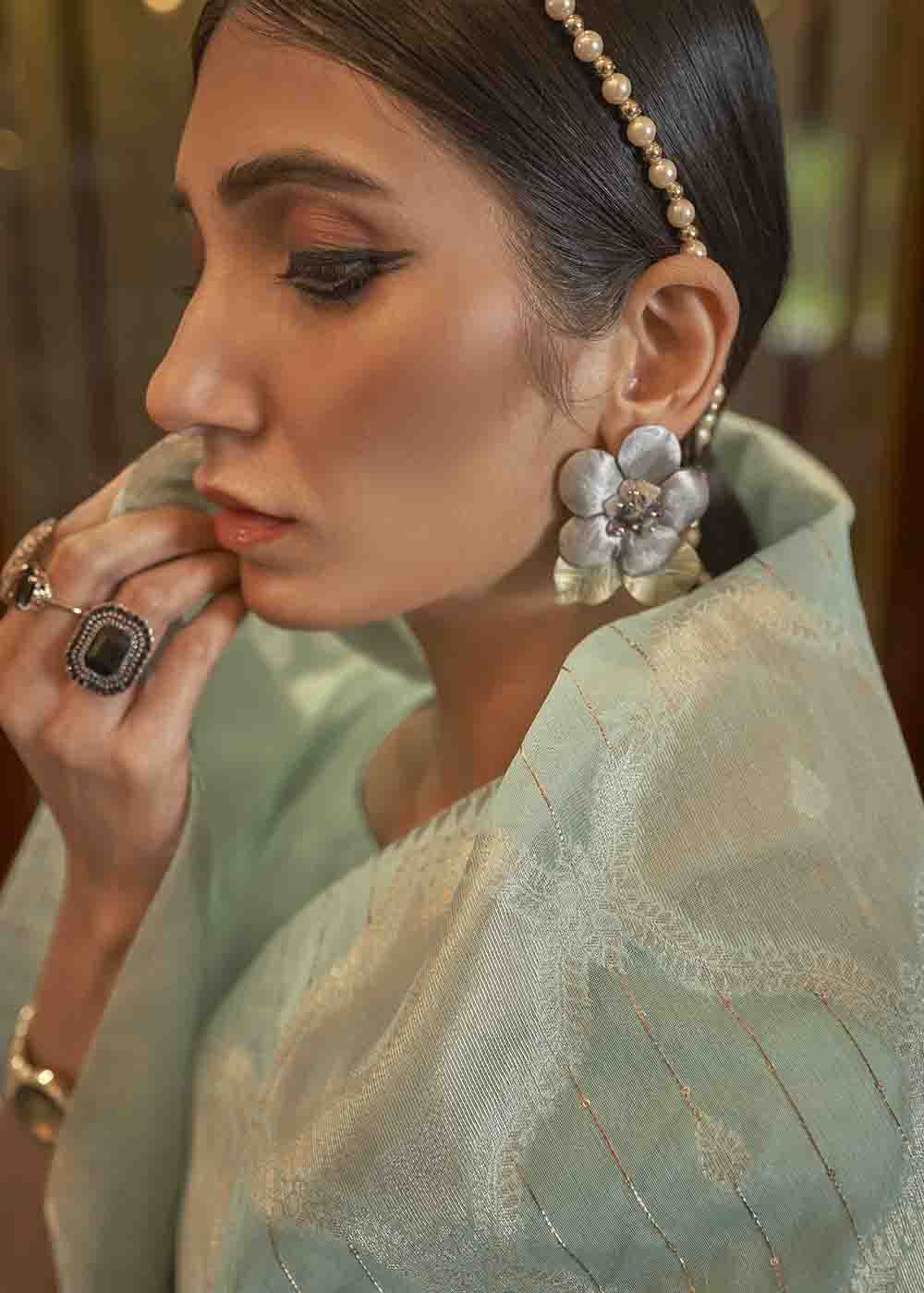 Mint Green Woven Banarasi Silk Saree with Sequins work Clothsvilla