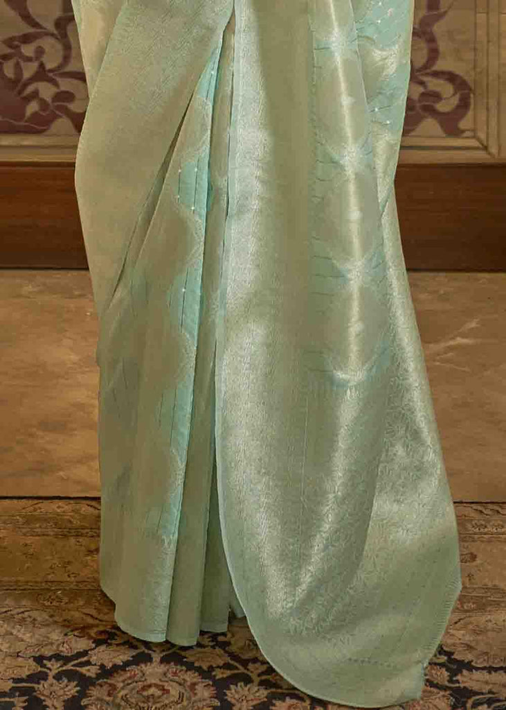 Mint Green Woven Banarasi Silk Saree with Sequins work Clothsvilla