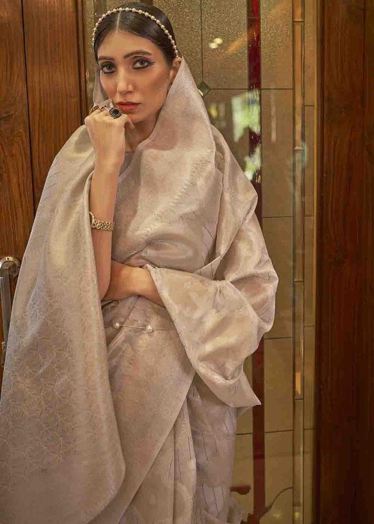 Beige Brown Woven Banarasi Silk Saree with Sequins work Clothsvilla