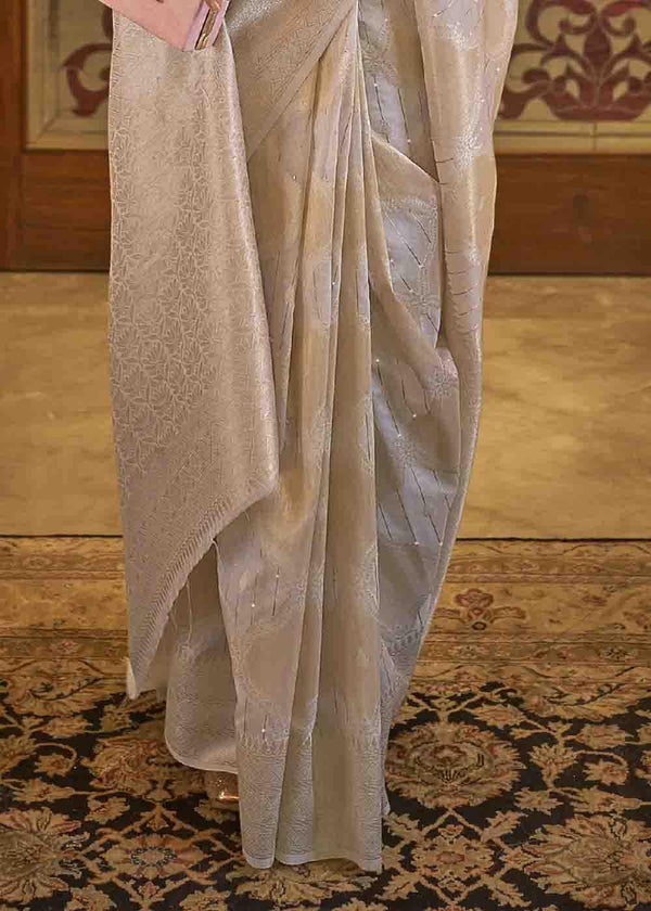 Beige Brown Woven Banarasi Silk Saree with Sequins work Clothsvilla