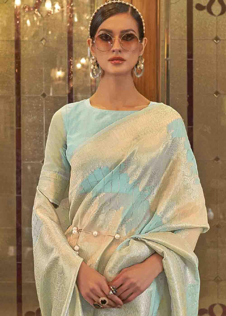 Arctic Blue Woven Banarasi Silk Saree with Sequins work Clothsvilla