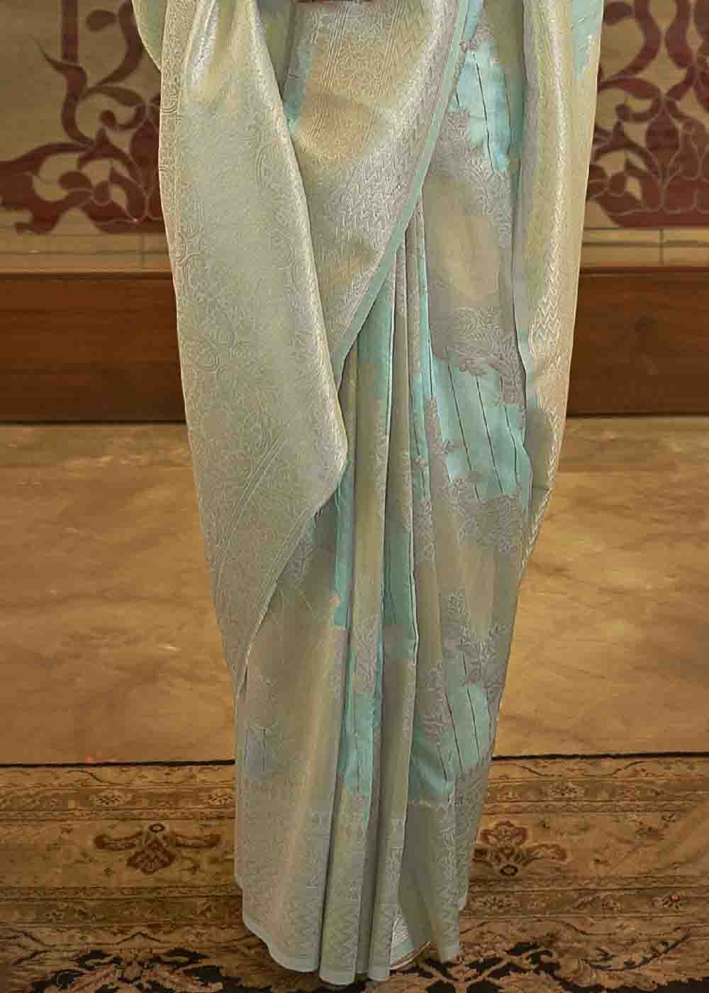 Arctic Blue Woven Banarasi Silk Saree with Sequins work Clothsvilla
