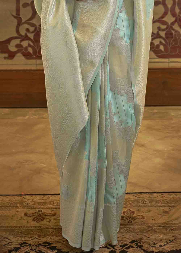 Arctic Blue Woven Banarasi Silk Saree with Sequins work Clothsvilla