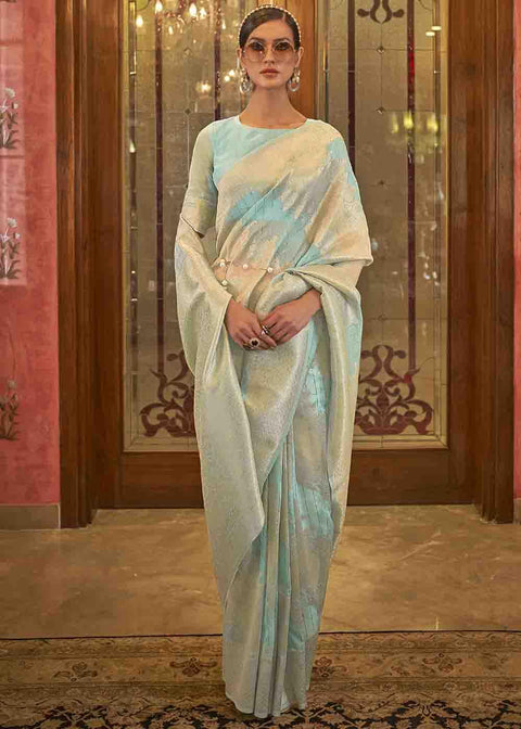 Arctic Blue Woven Banarasi Silk Saree with Sequins work Clothsvilla Main image