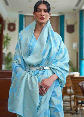 Olympic Blue Chikankari Weaving Silk Saree Clothsvilla