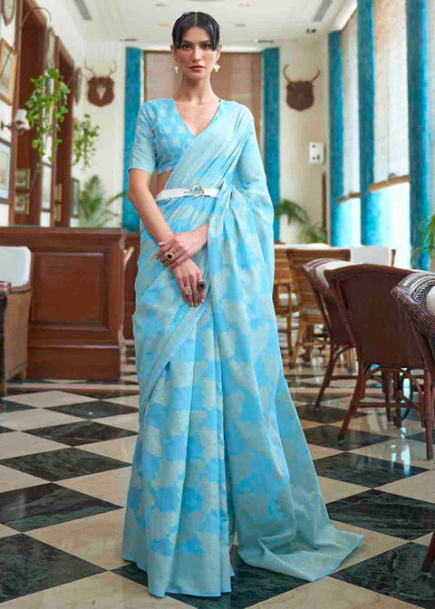 Olympic Blue Chikankari Weaving Silk Saree Clothsvilla Main image