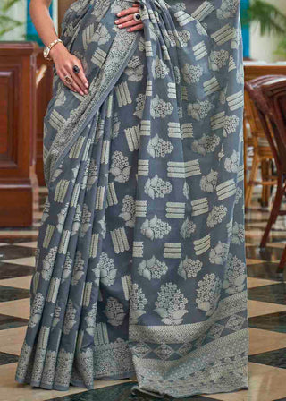 Anchor Grey Chikankari Weaving Silk Saree Clothsvilla