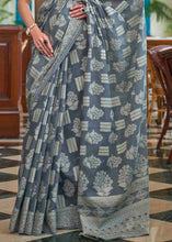 Load image into Gallery viewer, Anchor Grey Chikankari Weaving Silk Saree Clothsvilla