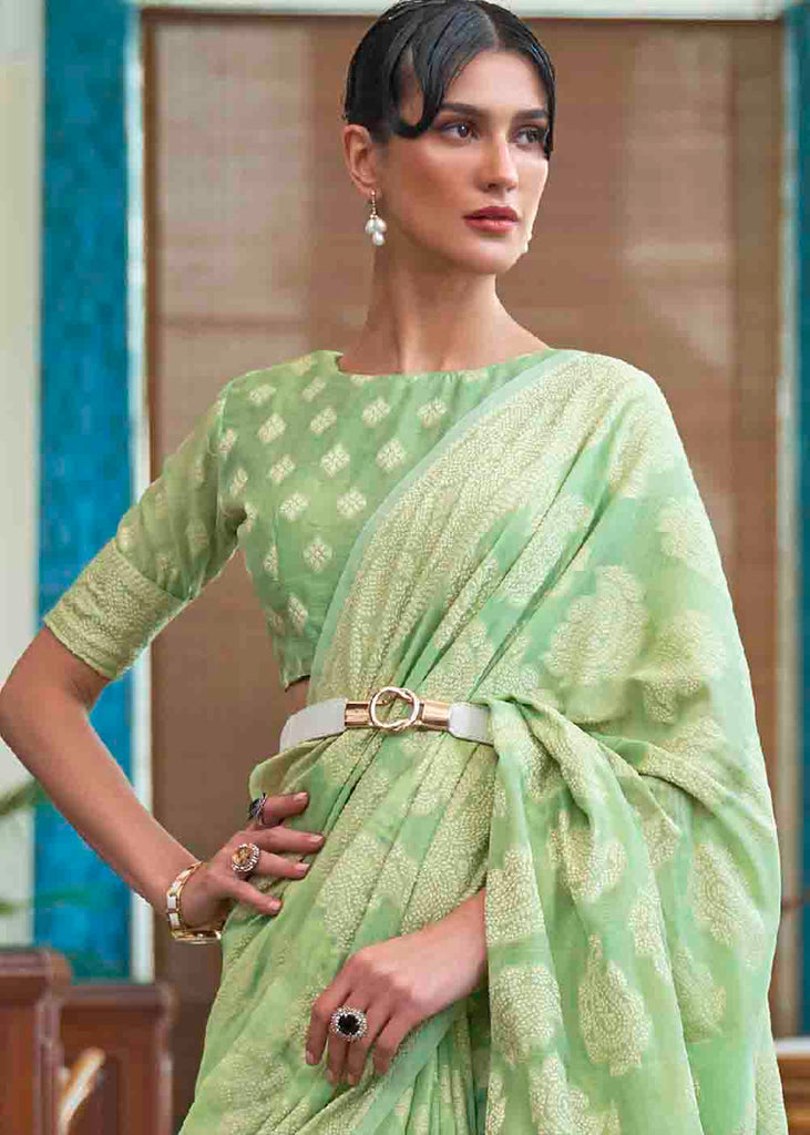 Pastel Green Chikankari Weaving Silk Saree Clothsvilla