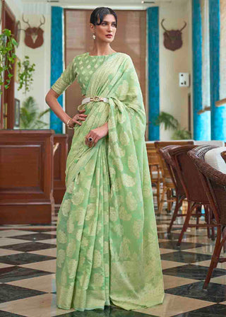Pastel Green Chikankari Weaving Silk Saree Clothsvilla