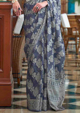 Load image into Gallery viewer, Wedgewood Blue Chikankari Weaving Silk Saree Clothsvilla