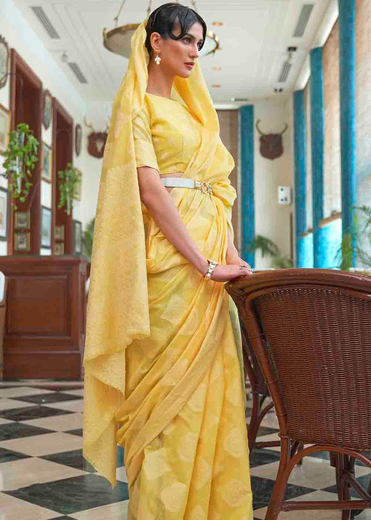 Butter Yellow Chikankari Weaving Silk Saree Clothsvilla