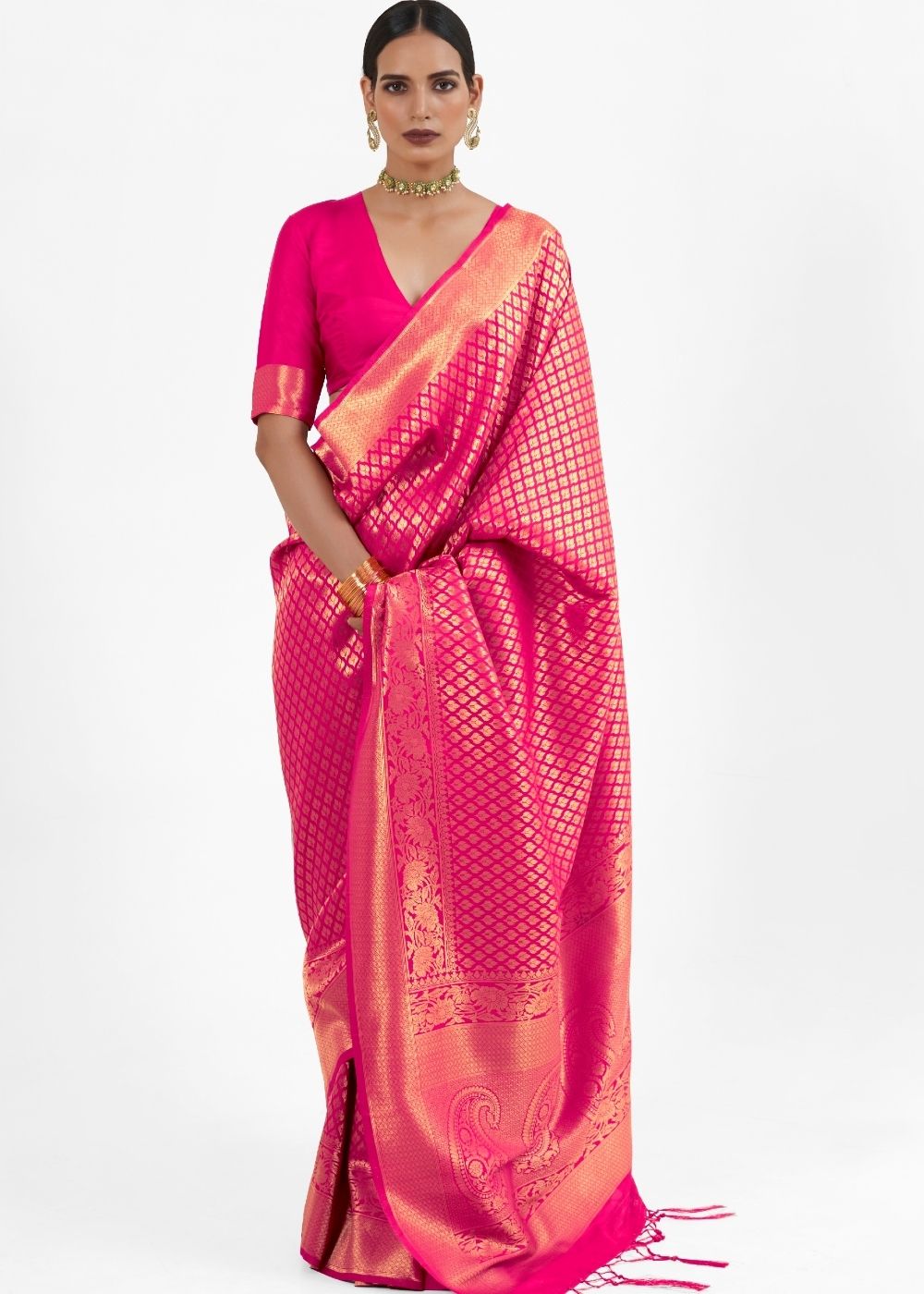 Magenta Pink Kanjivaram Soft Woven Silk Saree Clothsvilla Main image