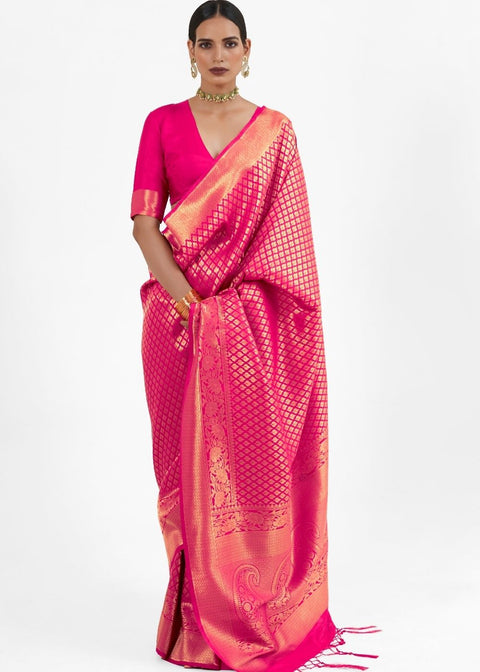 Magenta Pink Kanjivaram Soft Woven Silk Saree Clothsvilla Main image