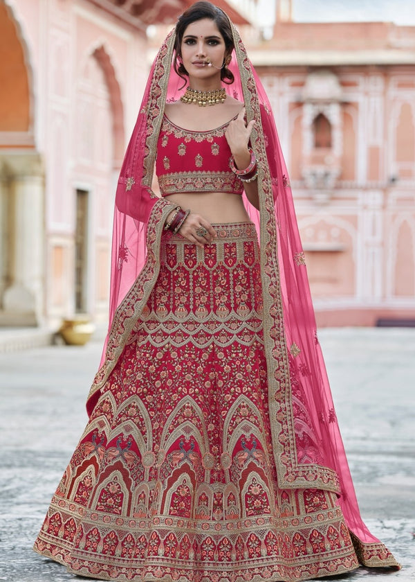 Cerise Pink Velvet Lehenga Choli Having Heavy Embroidery & Hand work: Bridal Edition Clothsvilla