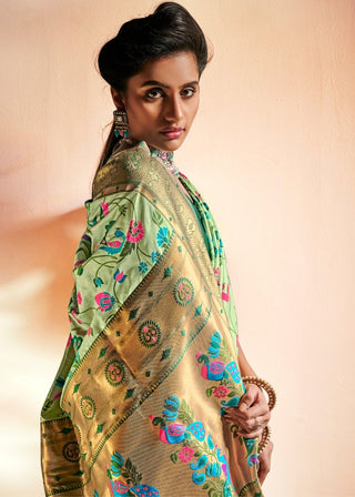 Mint Green Woven Banarasi Paithani Silk Saree Clothsvilla