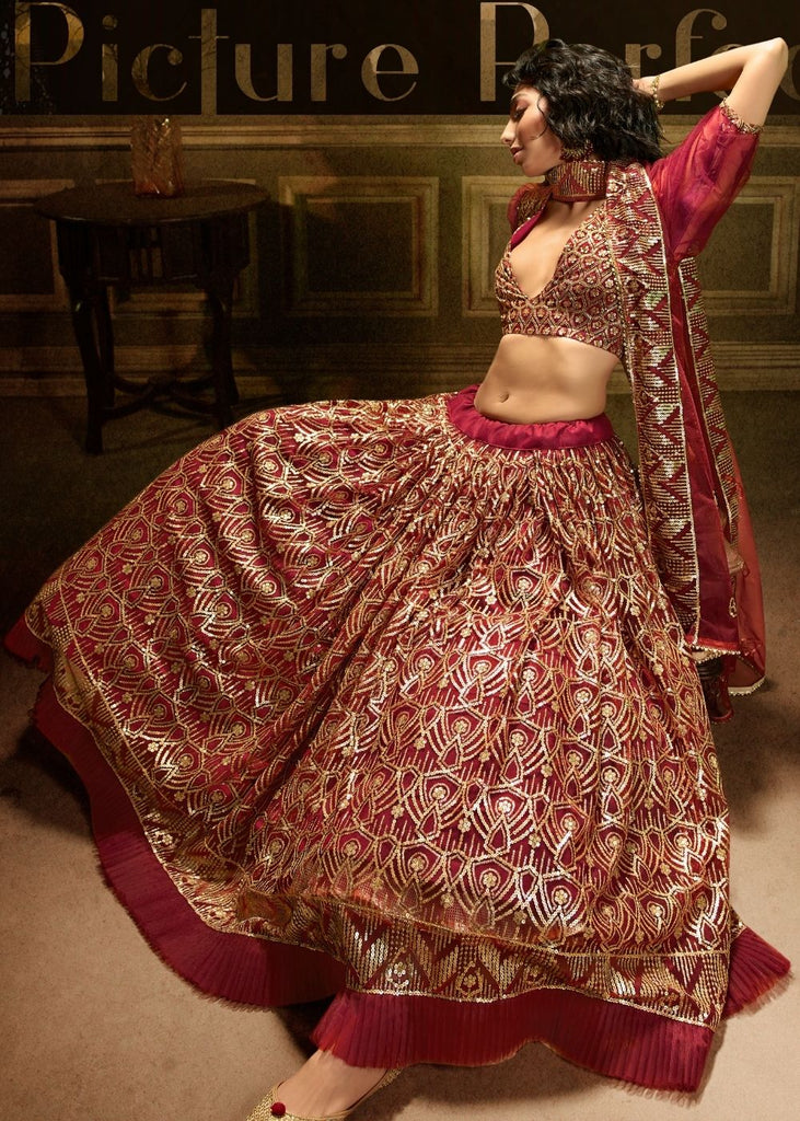 Maroon Soft Net Designer Lehenga Choli with overall Sequins work Clothsvilla