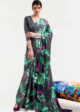 Load image into Gallery viewer, Ebony Black Digital Printed Satin Crepe Saree Clothsvilla