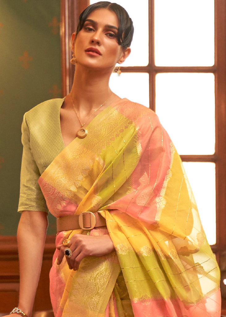 Green Multicolour Woven Organza Silk Saree Clothsvilla