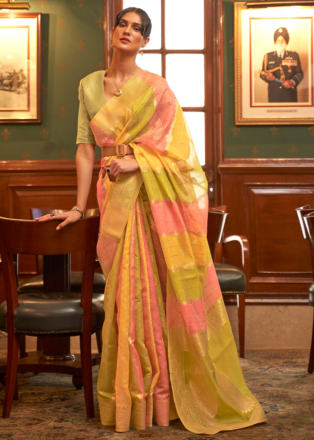 Green Multicolour Woven Organza Silk Saree Clothsvilla Main image