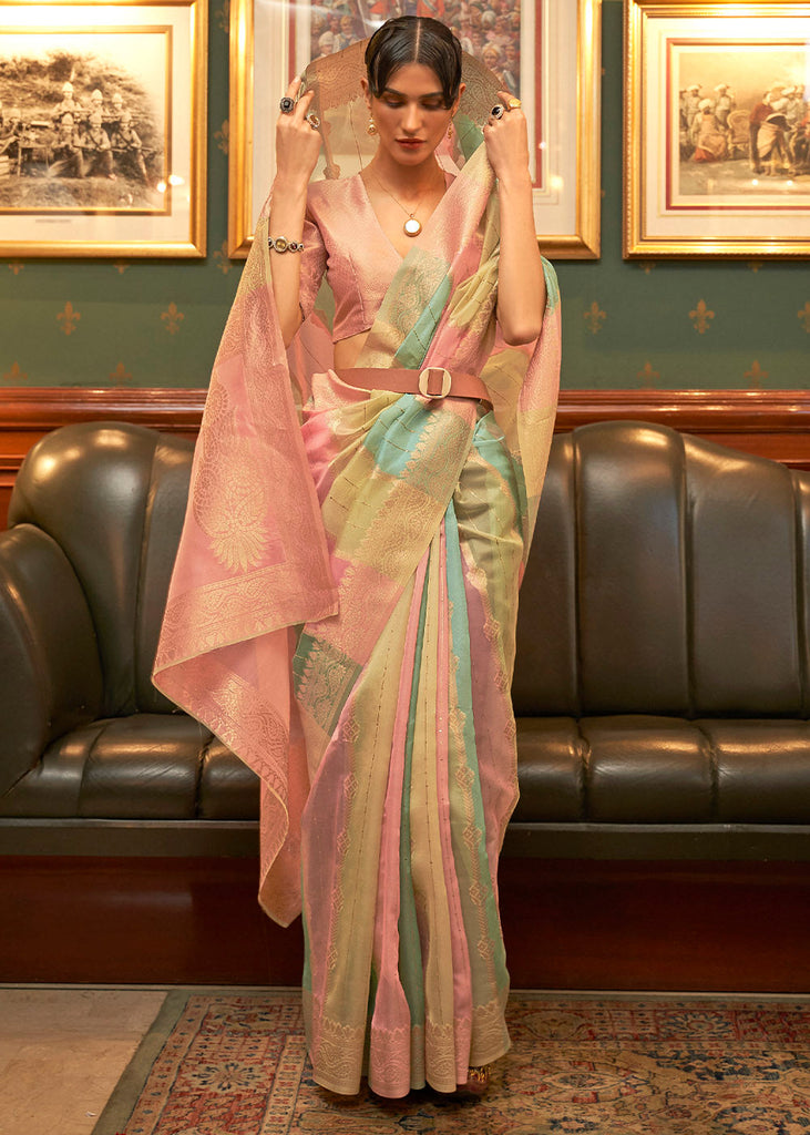 Pink Multicolour Woven Organza Silk Saree Clothsvilla